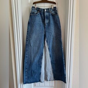 Topshop Medium Blue High-Rise Long Denim Skirt